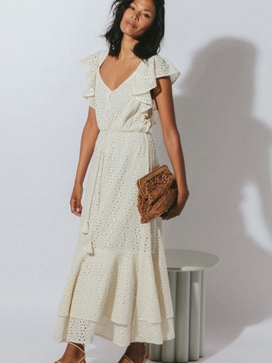 Cleobella Dresses & Skirts - Cleobella Karina Eyelet Lace Ankle Dress in Ivory Size M
